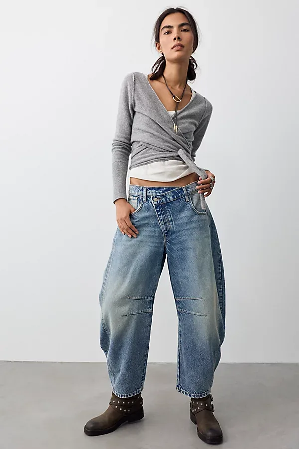 We the Free Good Luck Crossover Barrel Jeans by Free People