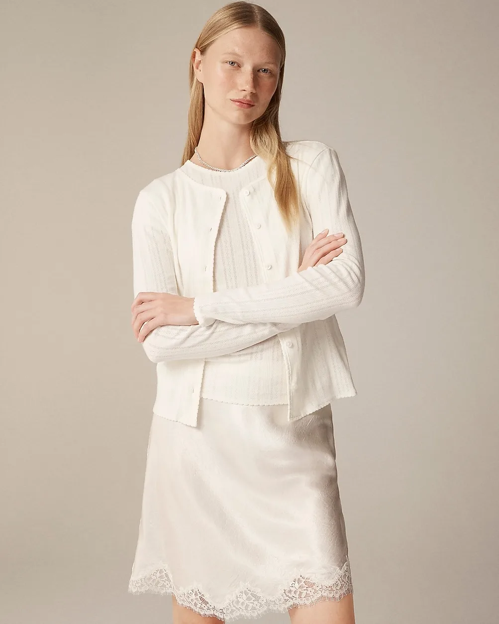 Pointelle Crewneck Knit Cardigan by J.Crew