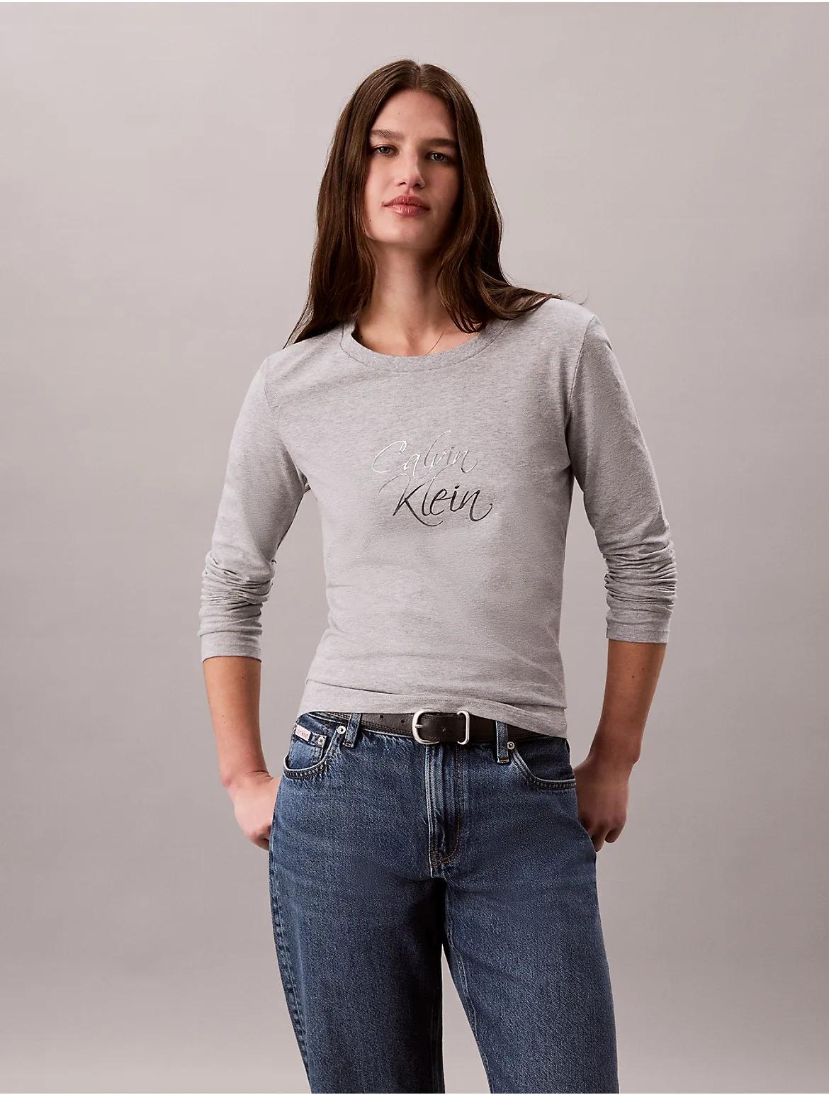Slim Script Logo Long Sleeve Tee by Calvin Klein