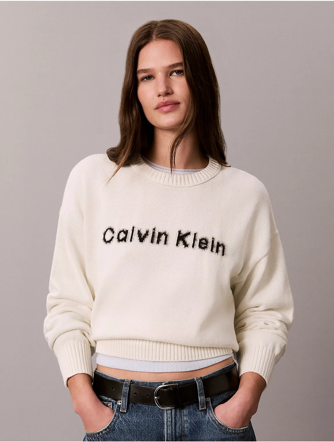 Logo Cropped Sweater by Calvin Klein