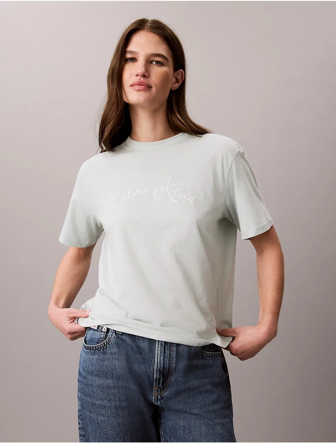 Boxy Script Logo Tee by Calvin Klein