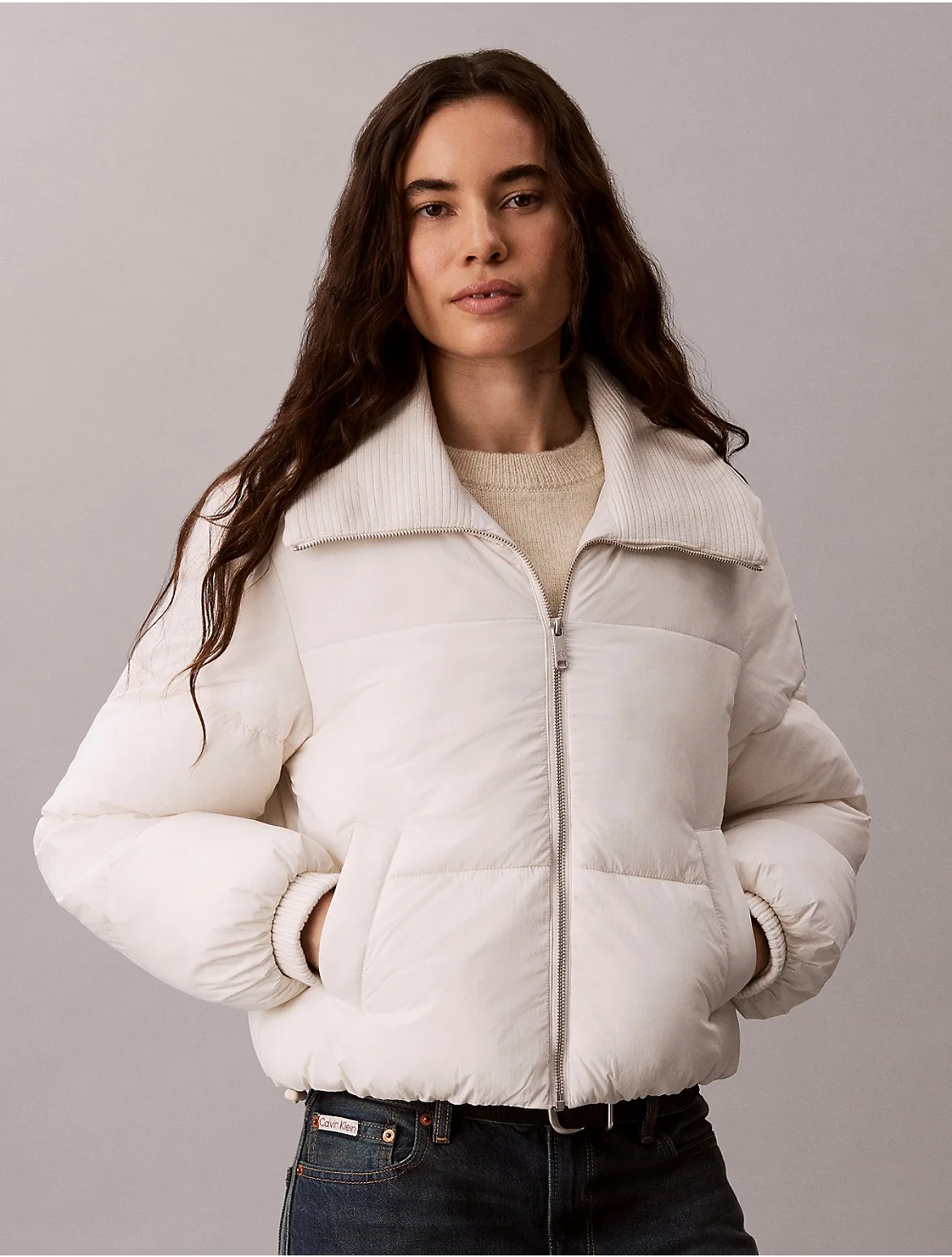 Knit Collar Puffer Jacket by Calvin Klein