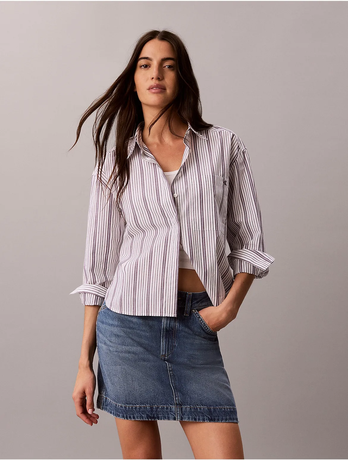 Cotton Poplin Boxy Button-Down Shirt by Calvin Klein
