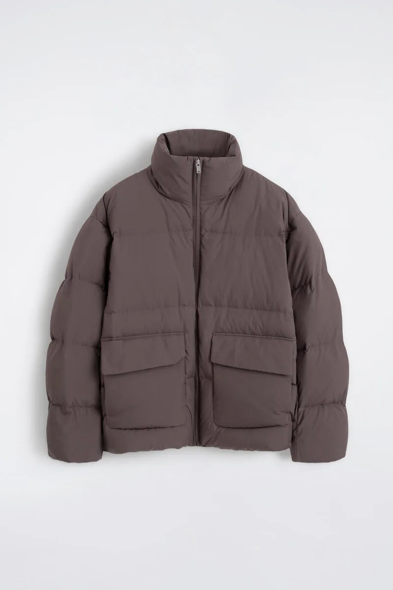 Mock-Neck Nylon Down Puffer Jacket