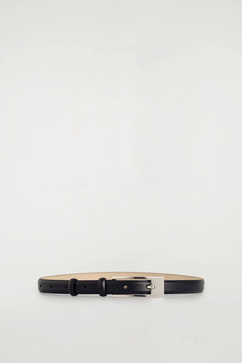 Elongated-Buckle Leather Belt