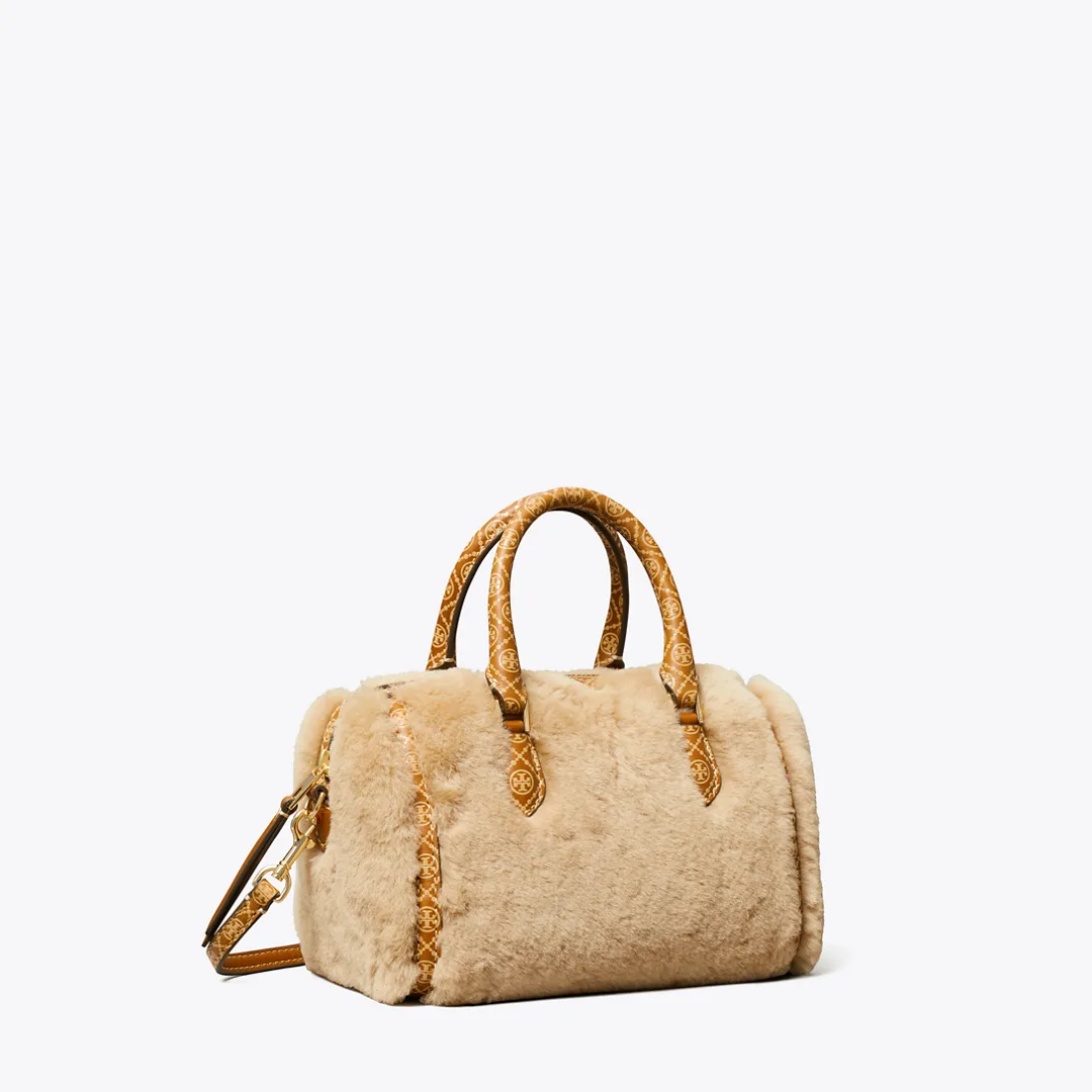 T Monogram Shearling Petite Barrel Bag by Tory Burch