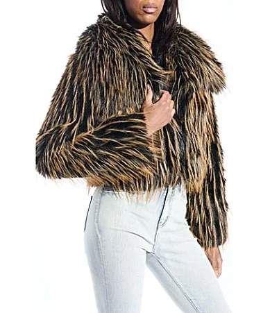 Saoirse Faux Fur Oversize Collared Cropped Bolero Jacket by Azalea Wang