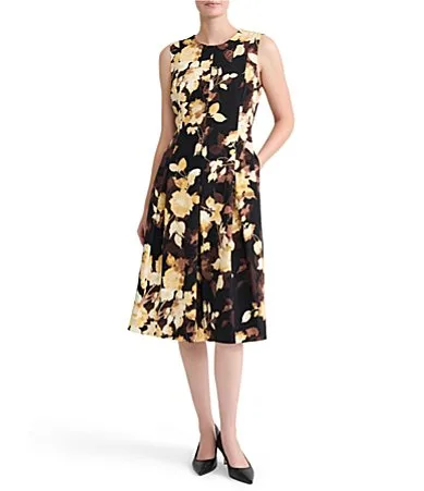 Sleeveless Jewel Neck Floral Dress by Kasper