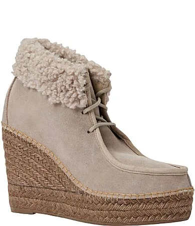 Charlotte Suede Faux Shearling Cuff Platform Wedge Booties by Andre Assous