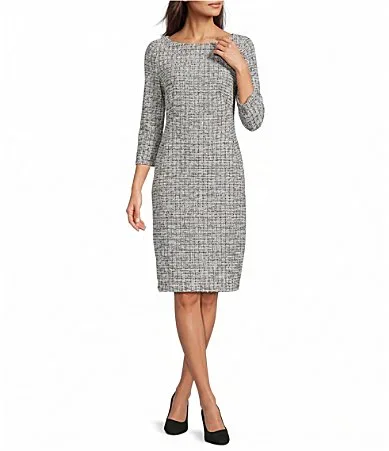 Tweed 34 Sleeve Ballet Neck Sheath Dress