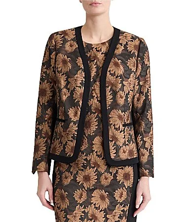 Jacquard Long Sleeve Collarless Blazer by Kasper
