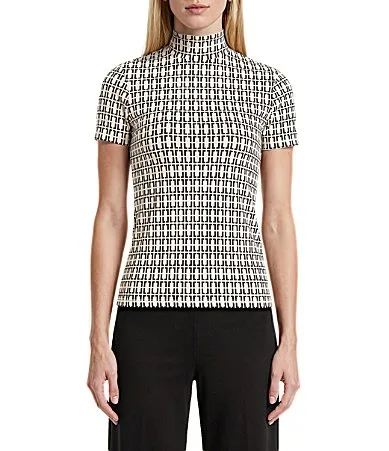 Mock Neck Chain Link Geometric Print Jersey Knit Top by Anne Klein