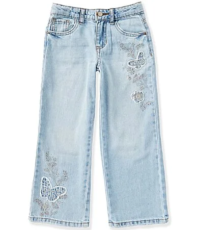 Butterfly-Appliqued Wide Leg Jeans by Hippie Girl