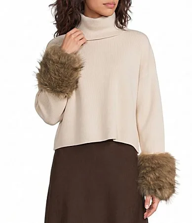 Hadley Turtle Neck Long Sleeve Faux Fur Cuff Sweater by Line and Dot