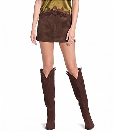 Lucy Paris Lian High Rise A-Line Coordinating Suede Mini Skirt by Lucy