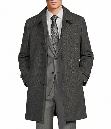 Herringbone Single Breasted Topcoat by Hickey Freeman