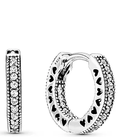 Pave Heart Sterling Silver Hoop Earrings by Pandora
