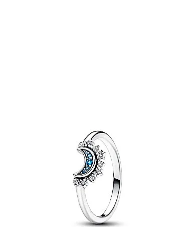 Celestial Blue Sparkling Moon Sterling Silver Ring by Pandora