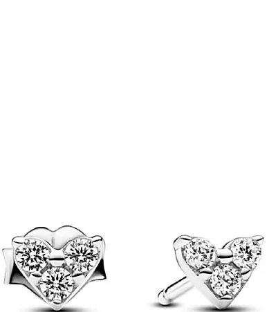 Triple Stone Heart Stud Sterling Silver Earrings by Pandora