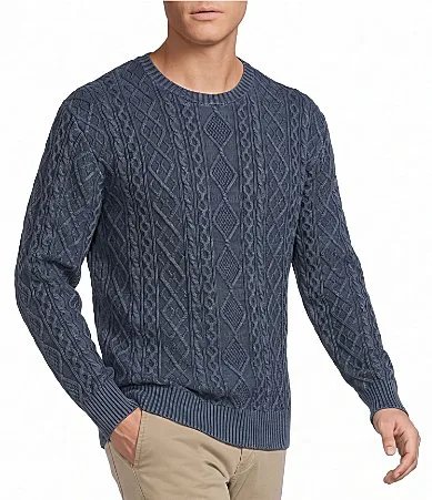 Garment Dyed Cable Crew Sweater by Cremieux