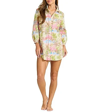 Waikiki Waves Cotton Point Collar Button Front Shirt Swim Cover-Up by Tommy Bahama