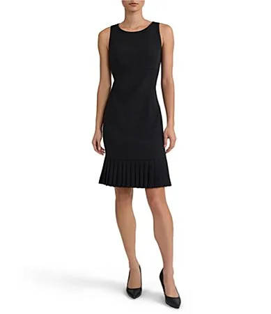 Pleated Hem Crepe Sheath Dress