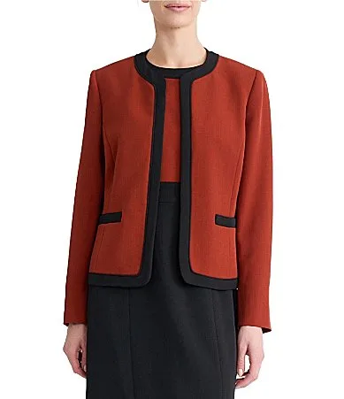 Long Sleeve Color Block Crepe Jacket by Kasper