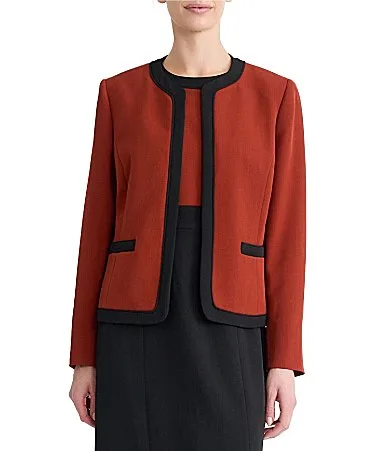 Long Sleeve Color Block Crepe Jacket by Kasper