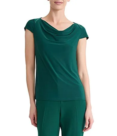 Short Sleeve Drape Neck Jersey Top by Kasper