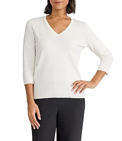 Three Quarter Sleeve V-Neck Top by Kasper