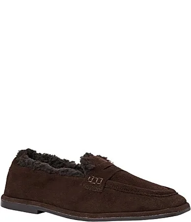 Phoebe Suede Faux Shearling Lined Square Toe Penny Loafers by Andre Assous
