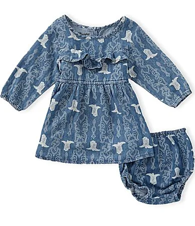 Long Sleeve Western Print Denim Dress Diaper Cover by Wrangler