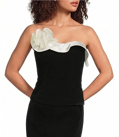 Muse by Marchesa 3D Strapless Mixed Media Top by Marchesa