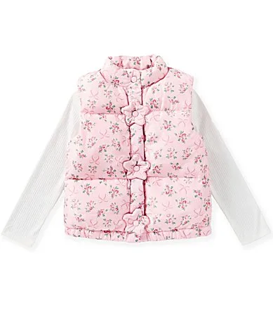 Sleeveless Printed Puffer Vest Long-Sleeve Solid T-Shirt Set by In Girl