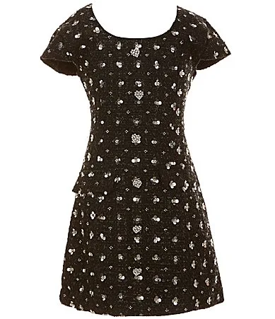 Zoe Sequin Cap Sleeve Button Front Dress by Theme Nyc