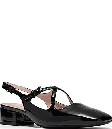 Signature Crista Edge Patent Leather Crossover Slingback Square Toe Pumps by Clarks