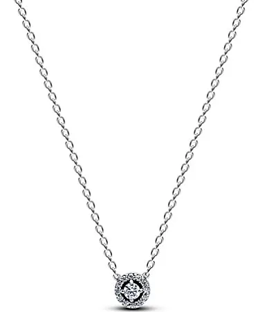 Round Pave Halo Sterling Silver Pendant Necklace