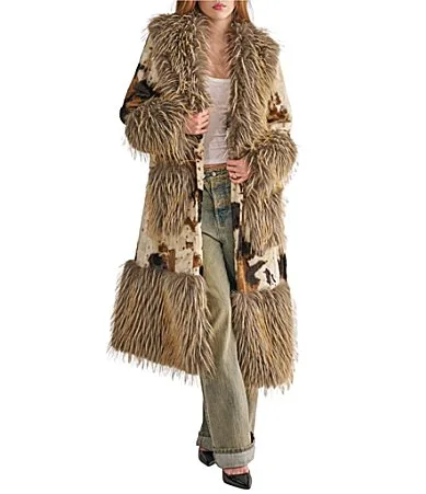 Brynna Cow Shawl Collar Belted Faux Fur Trench Coat by Azalea Wang