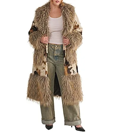 Brynna Cow Shawl Collar Belted Faux Fur Trench Coat by Azalea Wang
