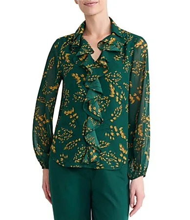 Ruffle Front Long Sleeve Blouse by Kasper