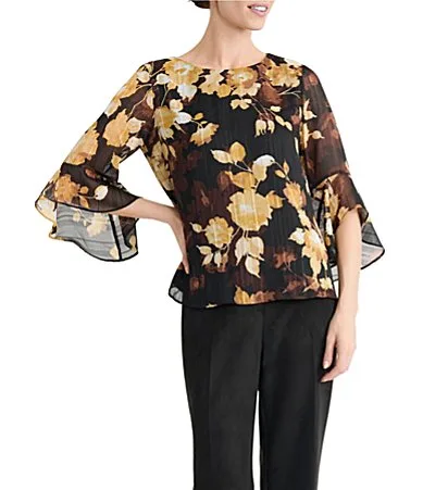 Ruffle Sleeve Chiffon Blouse by Kasper