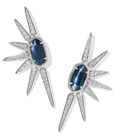Ellie Star Statement Drop Earrings - Silver Steel Blue Mother of Pearl by Kendra Scott