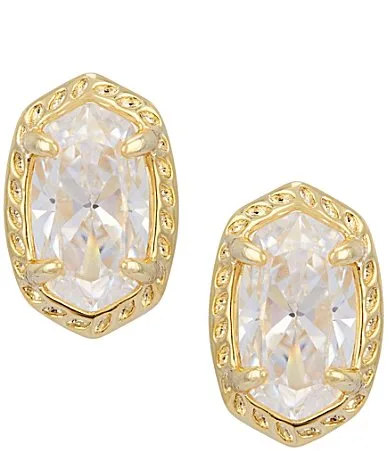 Mini Ellie Luxe Stud Earrings - Gold White CZ by Kendra Scott