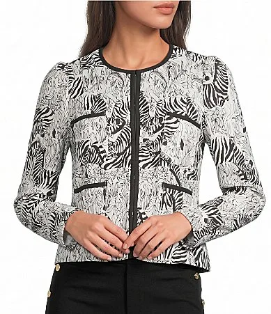 Annamarie Quilted Zebra Print Round Neck Long Sleeve Quilted Jacket by Lilly Pulitzer
