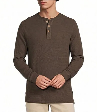 Solid Waffle Knit Henley Shirt by Rowm
