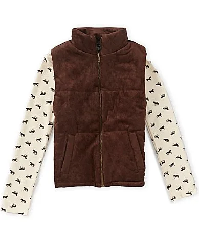 Sleeveless Puffer Vest & Long Sleeve Horse Print T-Shirt Set by In Girl