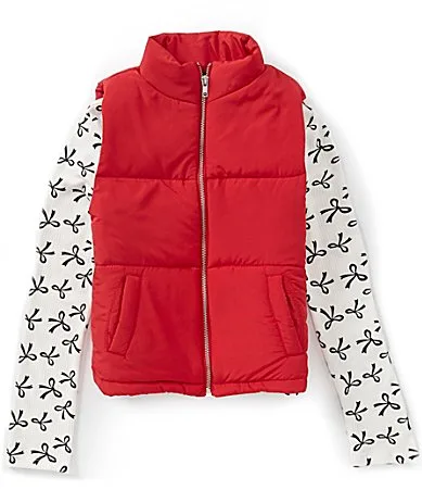 Sleeveless Puffer Vest & Long Sleeve Bow Print T-Shirt Set by In Girl