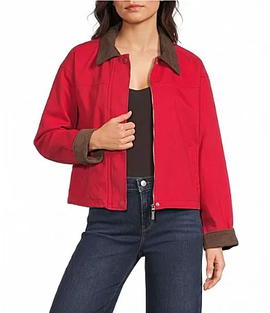 Corduroy Collared Barn Jacket by Jou Jou