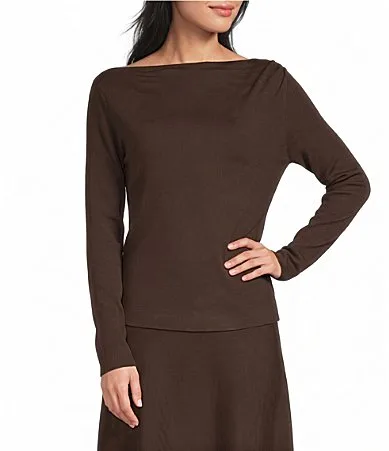 Delaina Coordinating Asymmetrical Neck Long Sleeve Knit Sweater Top by Line and Dot