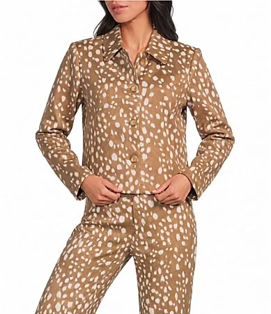 Lucy Paris Bambi Printed Collared Long Sleeve Button Front Coordinating Suede Jacket by Lucy